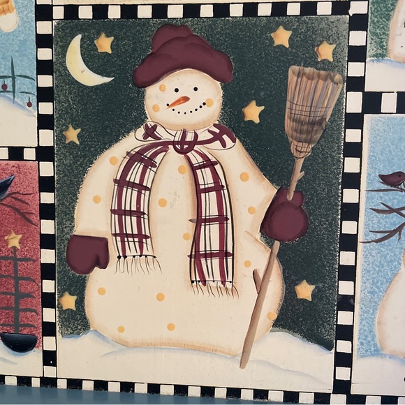 Debbie Mumm SNOWMEN Rectangular Hand Painted Wooden 9x12 Tray Christmas Vintage - Picture 5 of 11